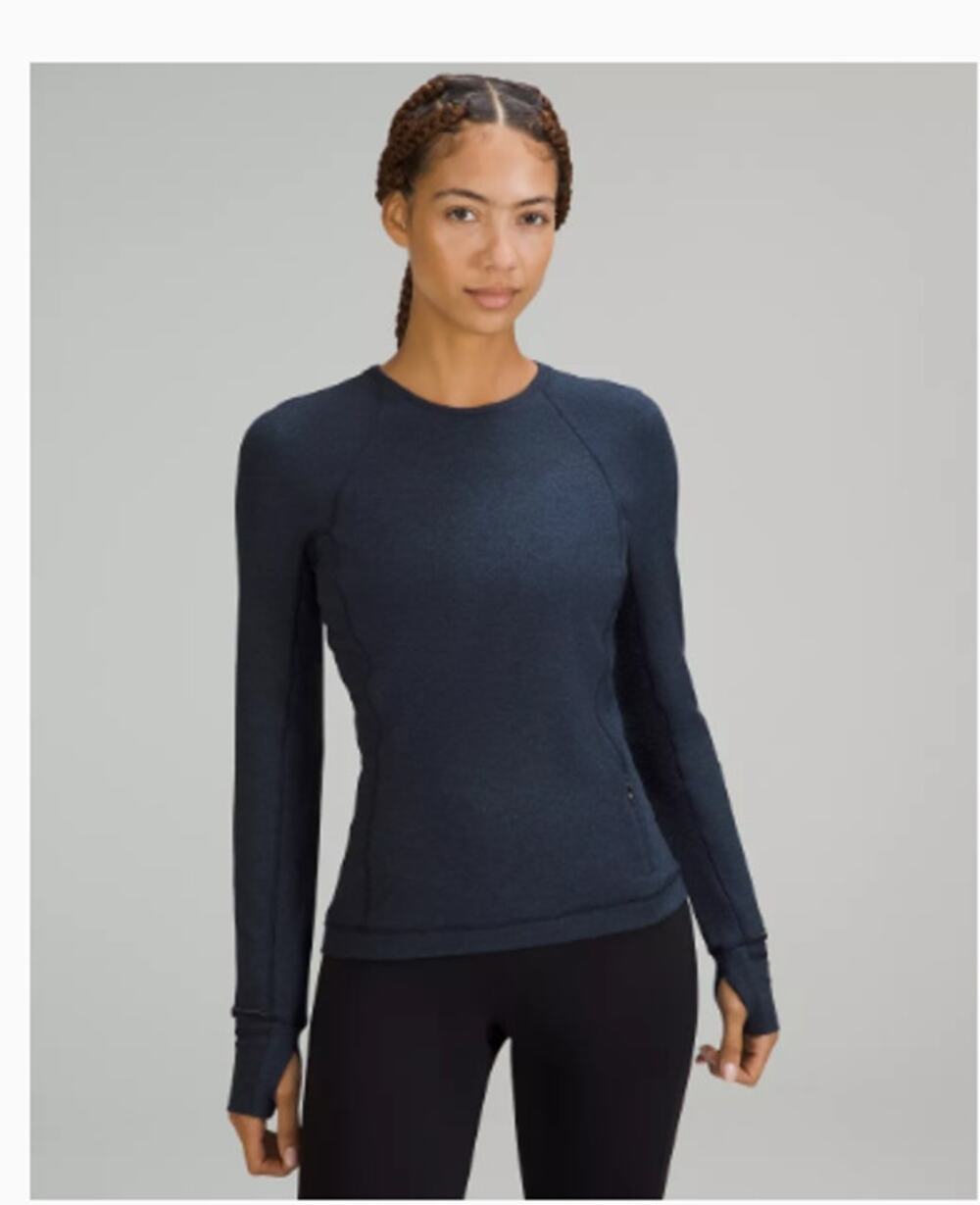 Lululemon Its Rulo Run Long Sleeve Shirt Heathered True Navy Black Sz 10